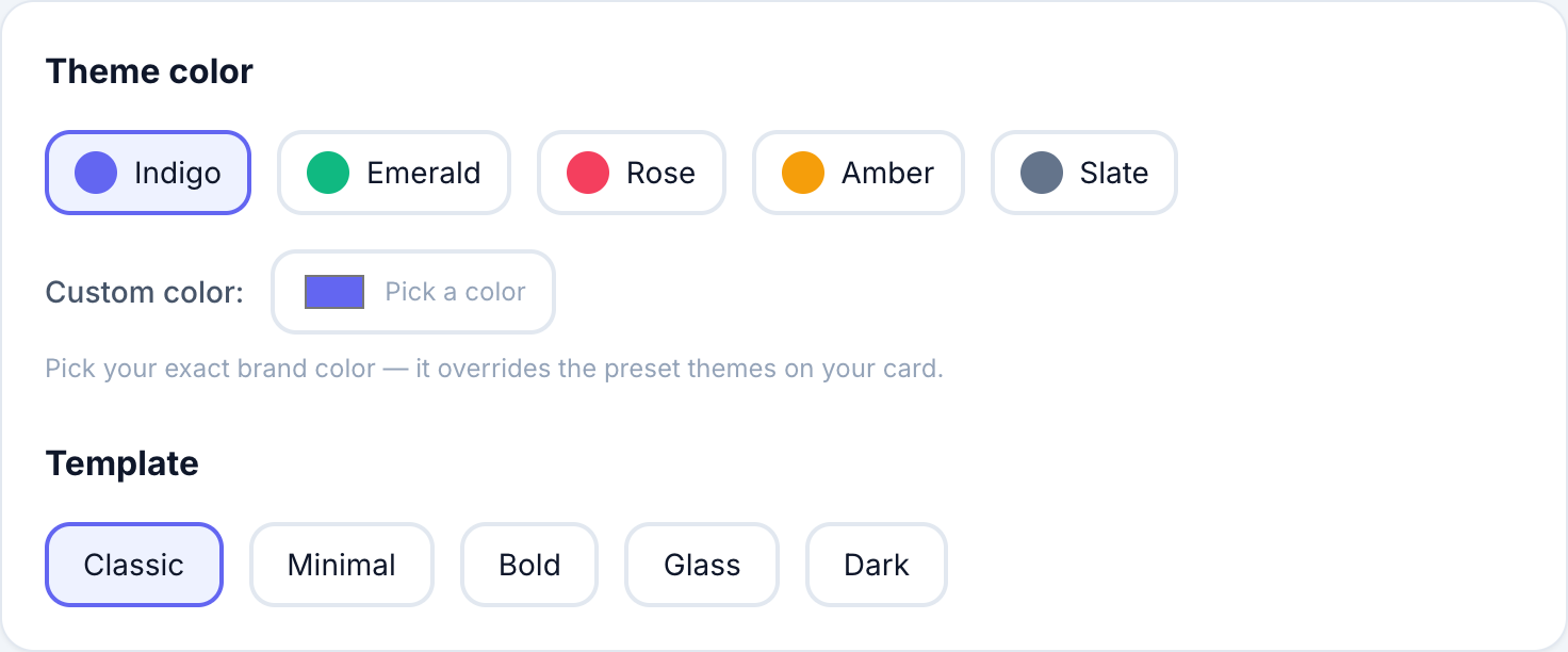 A real screenshot from MDB Cards — Templates & full design control