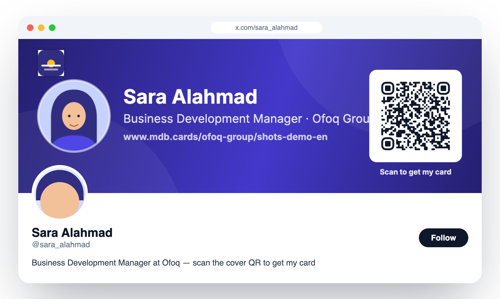 A real screenshot from MDB Cards — Social media headers